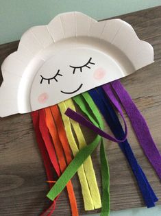 a paper plate with a rainbow colored kite on it