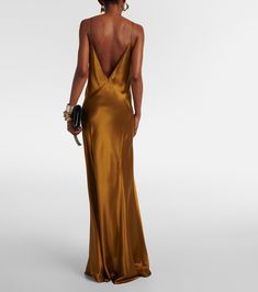 Satin maxi dress in brown - Saint Laurent | Mytheresa Saint Laurent Dress, Asymmetrical Maxi Dress, Strapless Evening Dress, Photoshoot Inspo, Color Name, Maxi Dress Cocktail, Women's Evening Dresses, Maxi Dress Navy, Maxi Shirt Dress