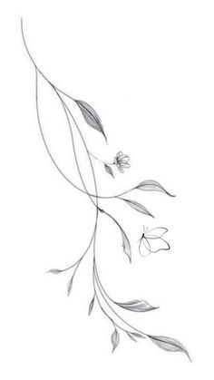 a drawing of flowers and leaves on a white background