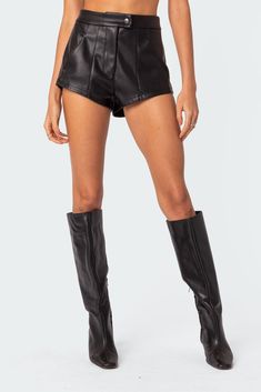 Micro shorts Matching set Faux Leather Model wears size S Model height is 5'7 Item care: Hand wash Micro Shorts, Faux Leather Shorts, Swimwear Dress, Micro Mini, Leather Shorts, Leather Mini Skirts, Drawstring Pants, Crop Jacket, Sheer Lace