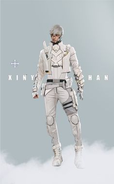 an image of a man in white space suit standing with his hands on his hips