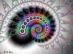 an abstract spiral design with many colors and shapes