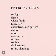 the words energy givers are written in black and white on a pink paper background