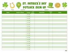 st patrick's day potluck sign up sheet