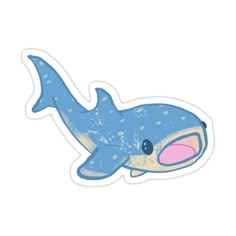 a cartoon blue whale sticker with an open mouth and pink tongue, on a white background