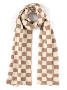 L 70" × W 12" Nylon Tan Plaid Scarf, Tan Scarf, Trendy Scarves, Checkered Scarf, Winter Wrap, Checker Board, Tan Plaid, Checked Scarf, Checkered Print