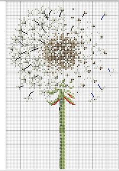 a cross stitch dandelion on a white background