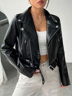 Shein Jacket, Leather Moto Jacket, Inspiration Mode, Jacket Women, Moto Jacket, Biker Jacket, Fashion Online Shop