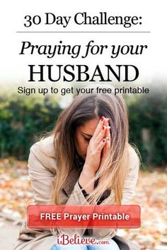 a woman sitting on the ground holding her hands to her face with text overlay that reads 30 day challenge praying for your husband