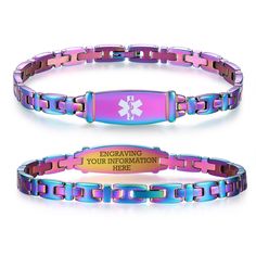 Classic aristocratic lady style medical alert id bracelets Made of non-allergic 316L stainless steel! This cute style medical bracelets makes your wrist more eye-catching! sturdy and attractive,waterproof,Enough for you to handle any occasion! This medical alert bracelet is feminine and comfortable,8mm width slender link more cute and not bulky. the paramedics immediately recognized it as a Medic Alert Bracelet. Also a beautiful fashion jewelry! Free custom engraving of your personalized medical Medical Alert Jewelry, Medical Alert Bracelet, Medical Id Bracelets, Medic Alert Bracelets, Medical Bracelet, Lady Style, Medical Alert, Black Characters, Jewelry Clasps