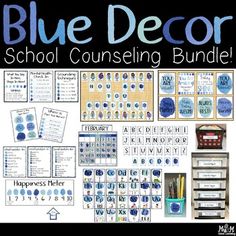 blue and white classroom decor bundle for the back to school