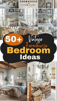 vintage farmhouse bedroom ideas with pictures and text overlay