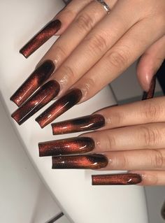 “last set of the day 🧡🌌” Blueberry Croissant, Copper Nails Designs, Robecca Steam, Copper Nails, Eye Nail Art, Art Deco Nails, Eye Nails