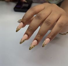 Chrome French Tip Nails Square, French Tip Nails Square, Chrome French Tip Nails, Chrome French Tip, White Nails With Gold, Chrome French, Brown Acrylic Nails, Natural Acrylic Nails, Fancy Nails Designs