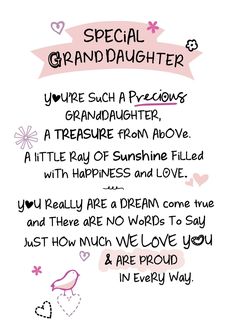 WPL Greeting Card Inspired Words Greetings Card - Special Granddaughter Birthday Card Sayings, Greeting Card Birthday