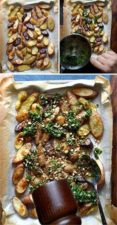 the process of making baked potatoes with herbs and seasoning on them, including parsley