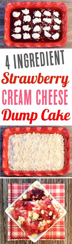 strawberry cream cheese dump cake recipe with text overlay