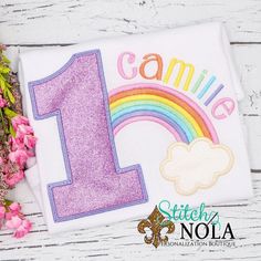 Name may be added at no charge. Size Chart can be seen here: photos.stitchnola.com When ordering a raglan, please mention what color you'd like in the comment section at checkout. Other colors may be available, please send convo to check availability. Rainbow Birthday Shirt, Girl Rainbow, Rainbow Shirt, Rainbow Birthday, Birthday Shirt, Monogram Letters, Birthday Outfit, Personalized Birthday, Birthday Shirts