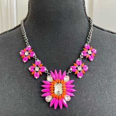 Shop janicecav's closet or find the perfect look from millions of stylists. Fast shipping and buyer protection. Princess Joan necklace features a two-tone gunmetal brass chain with Austrian crystal and resin stone embellishments lobster closure length of 16“ x 18“ adjustable width of a of 2 inches Orange and Pink AS71 Elegant Pink Flower Necklace For Party, Vibrant Pink Jewelry For Party, Rose Red Party Necklace, Vibrant Pink Jewelry For Gift, Vibrant Pink Jewelry Gift, Thick Necklace, Feather Pendant Necklace, Floral Statement Necklace, Turquoise Statement Necklace