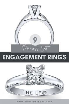 a princess cut engagement ring with the words,'princess cut engagement rings'on it