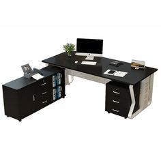 an office desk with two drawers and a computer monitor