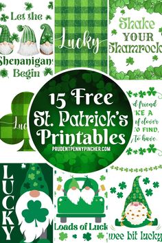 st patrick's day printables with shamrocks and lepreite hats