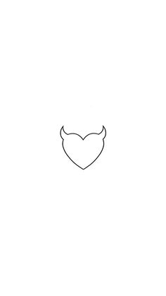 a black and white drawing of a heart with horns on it's side, against a plain background