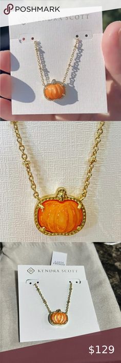 COPY - NWT Kendra Scott Pumpkin Gold Short Pendant Necklace in Orange Mother-o… Pumpkin Kendra Scott, Orange Kendra Scott Necklace, Kendra Scott Pumpkin Necklace, Rose Gold Statement Necklace, Jewelry Wishlist, Pumpkin Necklace, Preppy Vibes