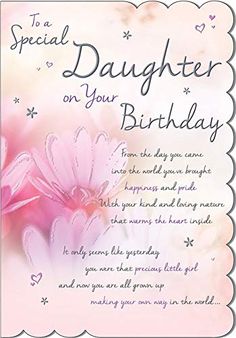 a birthday card with pink flowers and butterflies on the front, says,'special daughter on your birthday