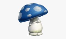 a white and blue mushroom with polka dots on it's cap is sitting in front of a white background