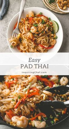 an easy pad thai dish with shrimp and vegetables