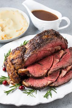 roast beef with cranberry sauce and mashed potatoes