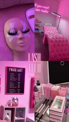 Lash Extensions Decor, Lash Beauty Room, Eyelash Extensions Salons Decor, Lashes Extensions Business, 2024 Vision Board Nails, Pink Lash Tech Room, Pink Lash Room Aesthetic, Doing Lashes Aesthetic, Lash Room In Bedroom