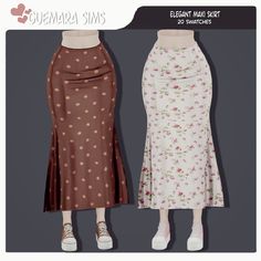 two women's skirts with polka dots on them, one in brown and the other in white