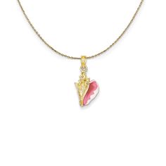 Capturing the perfection of nature's own design in a timeless true to life seashell sculpted in polished 14k gold with pink and white enamel. This 3-dimensional conch shell pendant measures approximately 10mm wide by 20mm long, which includes the tapered bail. Includes a 20 inch long, 0.9mm wide, solid 14k yellow gold cable chain with a spring ring clasp. Snake Chain Bracelets, Bow Jewelry, Conch Shell, Cross Bracelet, Shell Necklace, Gold Polish, Shell Pendant, Beautiful Watches, Jewelry Companies