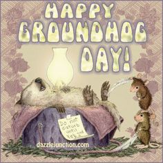 a happy groundhog day card with two animals