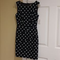 Black And Mint Green Polka Dot Dress. Sleeveless Polka Dot Dresses For Formal Occasions, Sleeveless Polka Dot Formal Dress, Black Lined Sheath Dress, Black Sheath Dress With Lining, Black Sheath Dress Lined, Black Lined Knee-length Dress, Green Polka Dot Dress, Sabrina Dress, Green Polka Dot