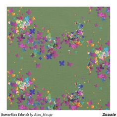 a green background with colorful butterflies on it