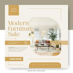 the modern furniture sale flyer is shown in gold and white colors, with an image of a