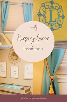 nursery decor with the words nursery decor inspiration on top of it and below them is a baby's crib