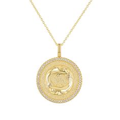 This sparkly and bold Zodiac Necklace is a stunning symbol of the sign that means most to you. Stunningly crafted in 14K Solid Gold, with a luxurious pave set diamond trim all around. This is the perfect centerpiece to complete your new favorite layer. Available in 3 gold colors and many chain length options. 

Size: 22mm Diameter 
Approx. .40cts Diamonds
High 
Quality G-H Color VS2-SI1 Clarity Natural Diamond

14K Solid Gold
Lifetime Guarantee
Made in Los Angeles Zodiac Necklace, Gold Colors, Medallion Necklace, Zodiac Necklaces, Chain Lengths, Chain Length, Natural Diamonds, Necklaces Bracelets, Gold Diamond