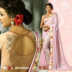 Blush Pink Georgette Saree With Printed Border Blush Pink, That Look