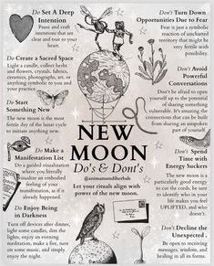 Moon Cycle Witchcraft, New Moon Cycle, New Moon Dos And Donts, New Month Witch Rituals, Spell For New Beginnings, Things To Do On A New Moon, New Moon Energy, New Moon Activities