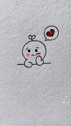 a drawing of a little bunny with a thought bubble on it's head, sitting in front of a white wall