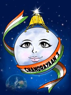 quick cartoon sketch of chandrayaan 3 landing on moon Space Day Drawing, Aditya L1 Mission Drawing