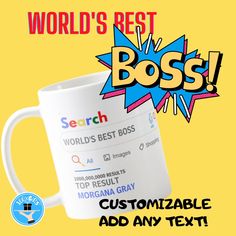 a white coffee mug with the words world's best boss on it and an image of