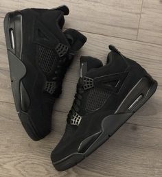 Air Jordan 4 Black Cat, Jordan Black Cat, Jordan 4 Black, All Nike Shoes, Denim On Denim, Jordan 4 Retro