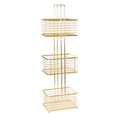 three tiered gold metal basket holder