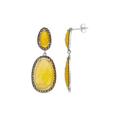 These gorgeous sterling silver yellow quartzite oval drop earrings are the perfect way to finish any outfit.Click on this JEWELRY & WATCHES GUIDE to learn about fit, styles, materials and more! Metal: sterling silver Backings: post Plating: rhodium Packaging: boxed Finish: oxidized Length: 1.70 in.STONE DETAILS Stone type: yellow quartzite Total weight: 5.61 ct. Shape: oval Setting: prong Gemstones may have been treated to enhance their appearance. Special care may be required. Please visit our Yellow Oval Fine Jewelry Earrings, Yellow Oval Earrings In Fine Jewelry Style, Yellow Oval Earrings Fine Jewelry, Classic Yellow Oval Earrings, Elegant Yellow Earrings With Natural Stones, Yellow Oval Cabochon Gemstone Jewelry, Yellow Oval Gemstone Earrings, Amber Oval Jewelry With Matching Earrings, Oval Setting