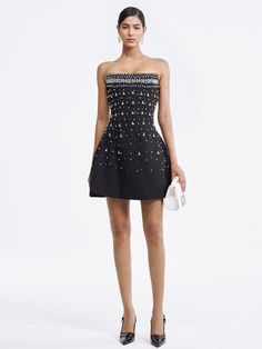 Sparkling Beaded Cocktail Dress Elegance Dress, Strapless Cocktail Dress, Beaded Cocktail Dress, Ootd Style, Black Beads, Special Occasion Dresses, Square Neckline, Beading, Evening Dresses